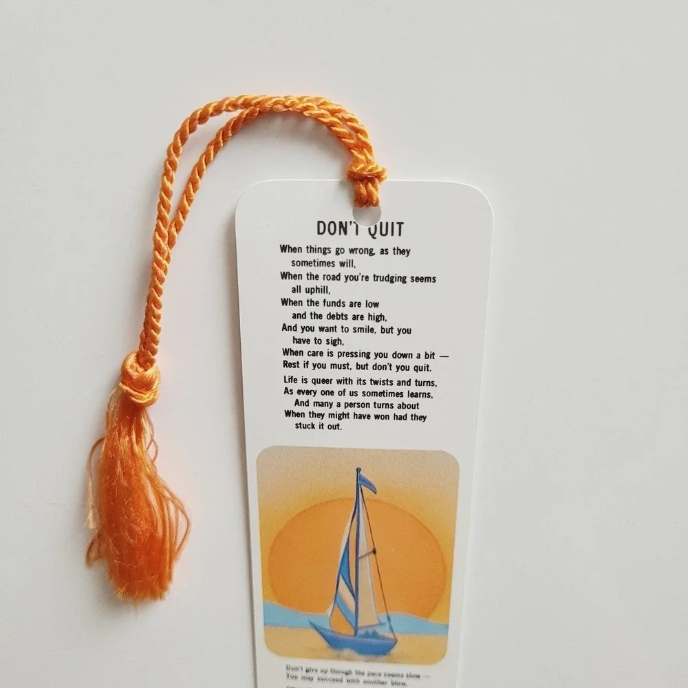 Vintage 80s Don't Quit boat Bookmark, Edgar Guest Poem Espanol Universal EBM 307